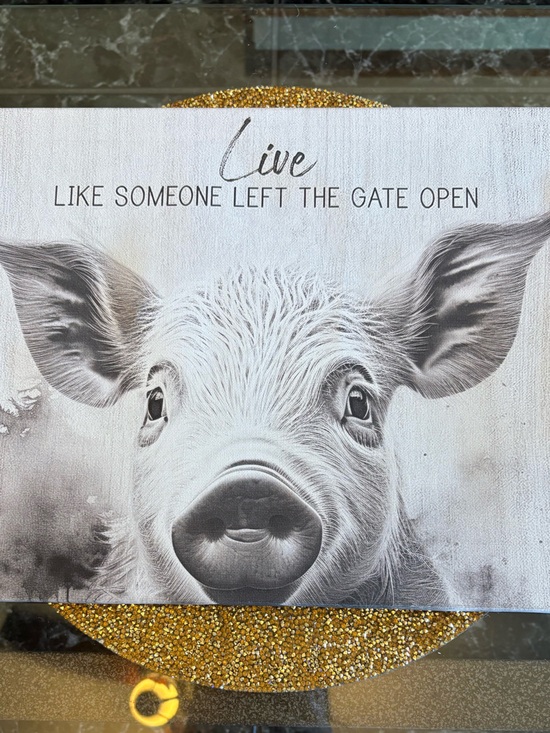 Other - Black and White NWT Pig Canvas Art. Ready to hang! 12”x15.5”
